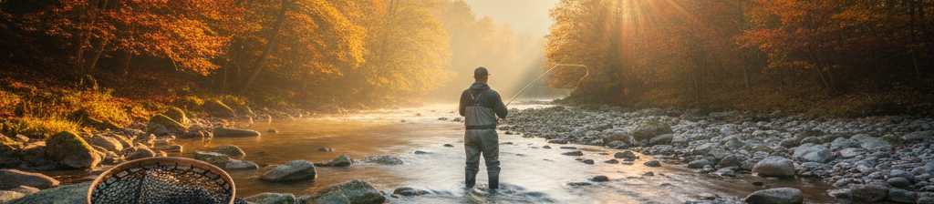 Rybářský revír na řece Ostravici/Morávce, Frýdek-Místek. Podzimní rybolov.
